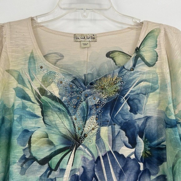 Live And Let Live Boho Floral Butterfly Top Embellished High Low Pom Trim Size S - Picture 2 of 9